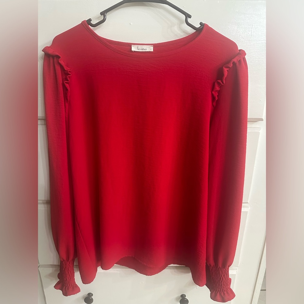 Vibrant Red Blouse with Ruffle Accents